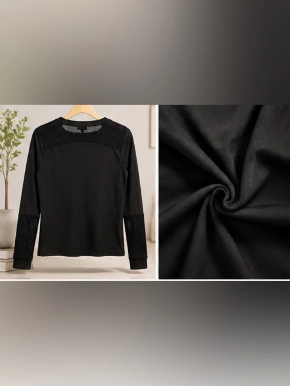 Michael Kors Black Long Sleeve Top with Mesh Insets